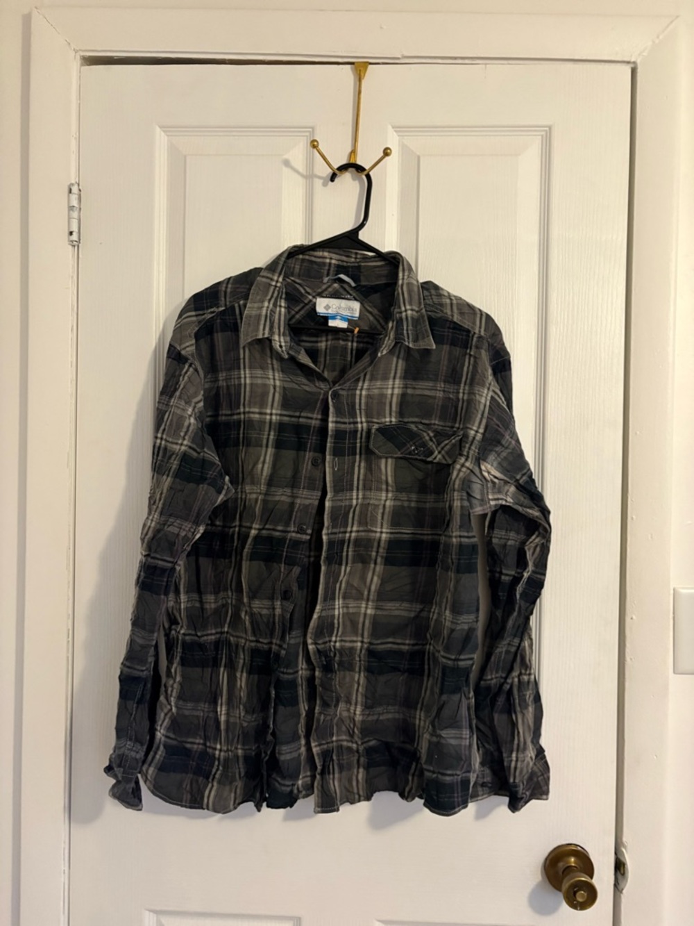 Gray and Black Columbia Plaid Button-Up Shirt